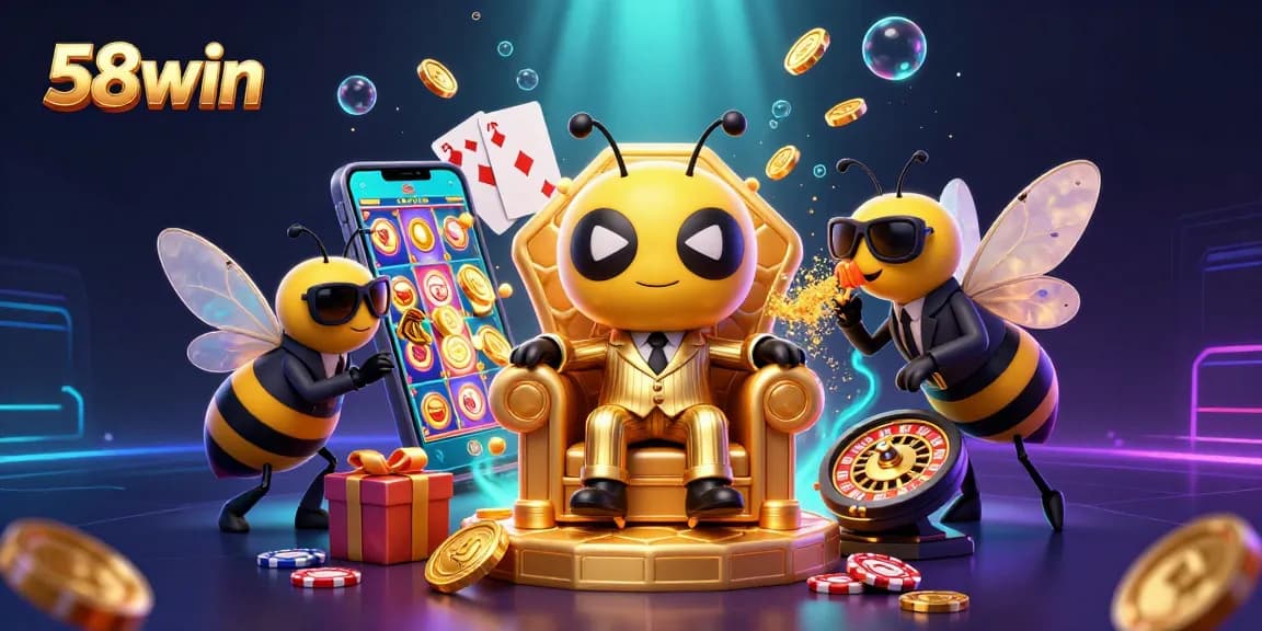 Engage with 58win's vibrant casino world featuring a bumblebee mob boss in dynamic action.