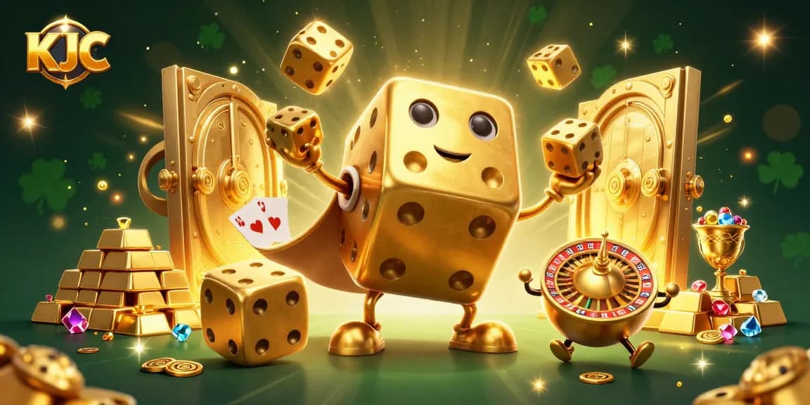 Game with KJC's golden dice golem performing tricks, enhancing casino excitement.