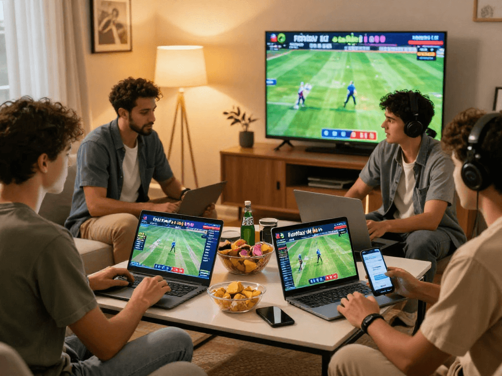Exciting scene of users enjoying FairPlay id for online betting on cricket.