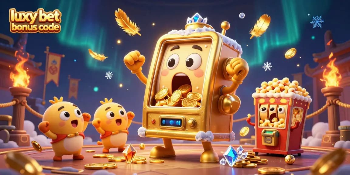 Experience the excitement of winning with luxy bet bonus code, featuring animated slot machines and festive casino elements.