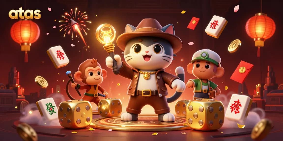 Explore the colorful world of atas as a cat archaeologist discovers treasure amidst festive decorations.