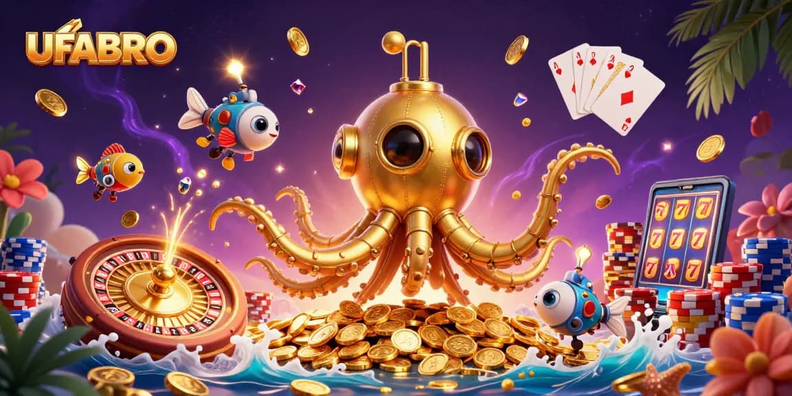 UFABRO offers thrilling betting excitement with a vibrant 3D casino illustration.