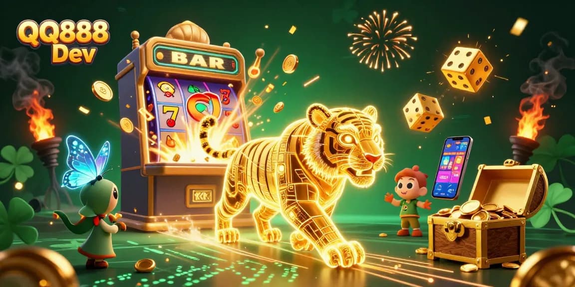 Experience thrilling gameplay with QQ888 Dev in this vibrant casino scene filled with energy and excitement.