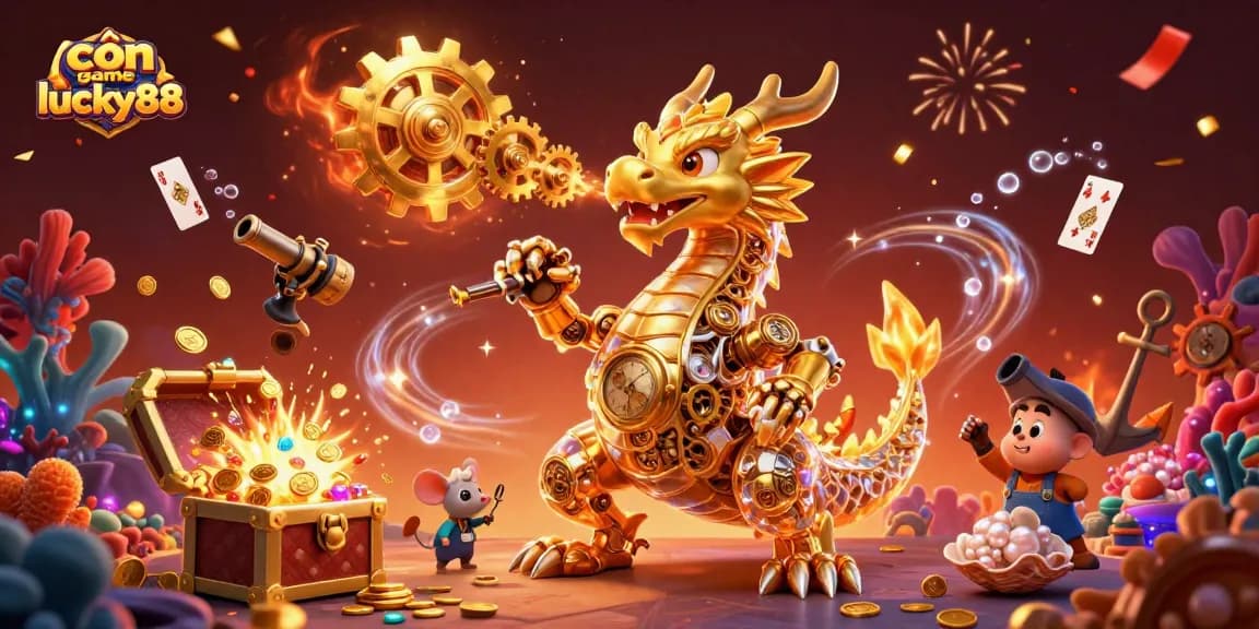 Experience the excitement of cổn game lucky88 with a golden dragon and vibrant casino elements.