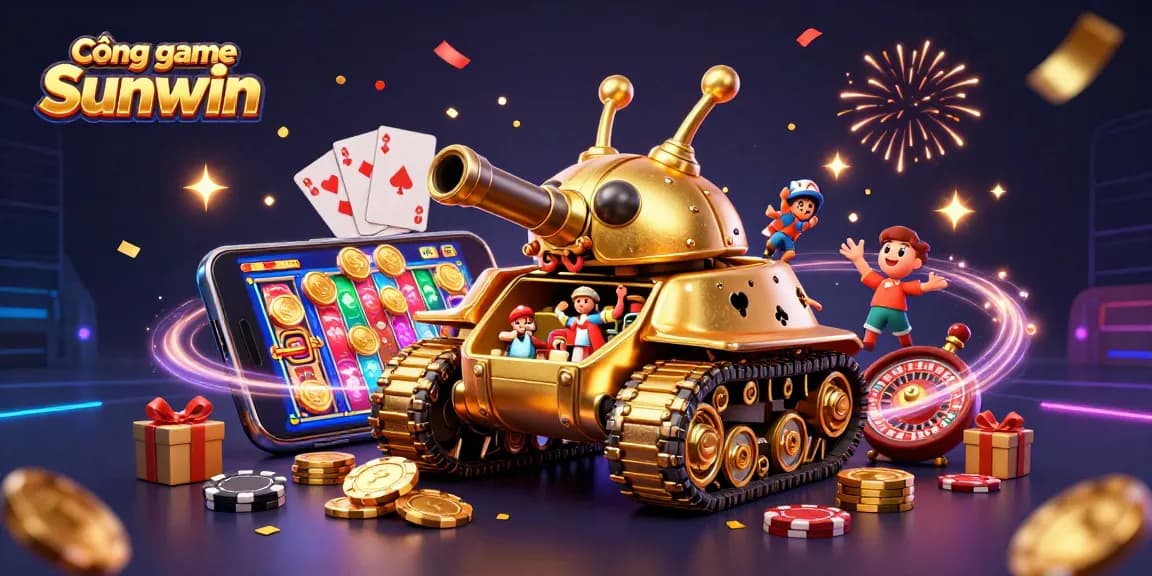 Experience excitement at Cổng game Sunwin with a golden beetle tank revealing a vibrant casino scene.