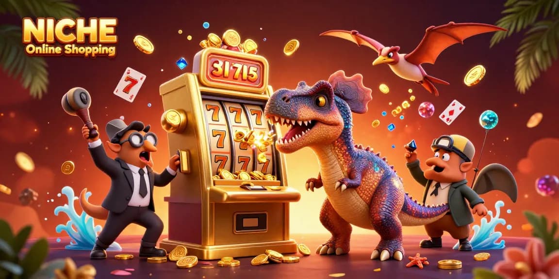 Experience NICHE Online Shopping with an exciting jackpot scene featuring vibrant characters and colorful slots.