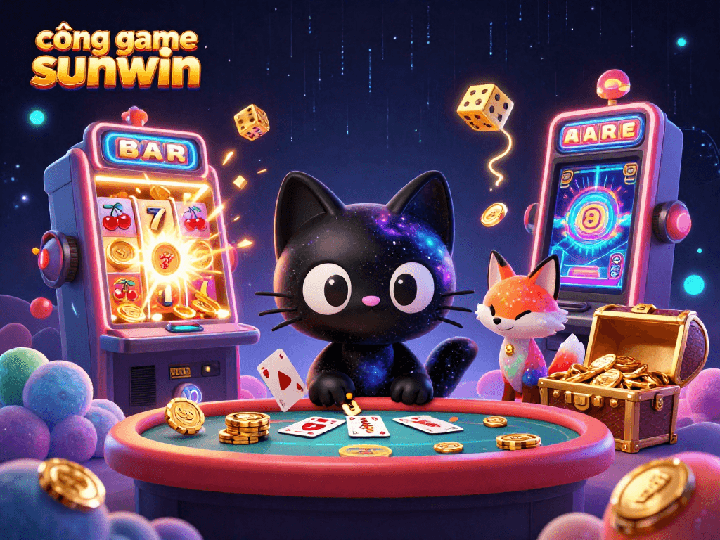 Experience dynamic action at cổng game sunwin with a cosmic casino scene featuring vibrant characters and exciting game elements.
