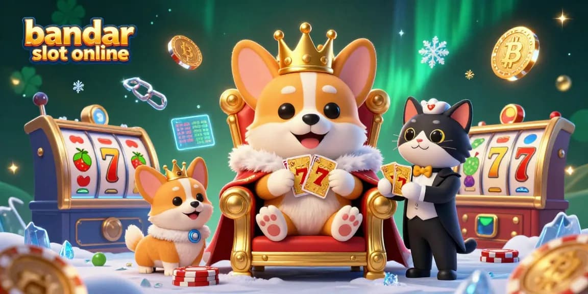 Menangkan permainan dengan bandar slot online di ilustrasi dadu berwarna-warni dan koin digital.