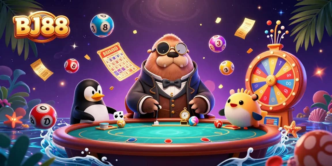 BJ88 captures a thrilling underwater poker game with colorful lottery elements, drawing players into the excitement.