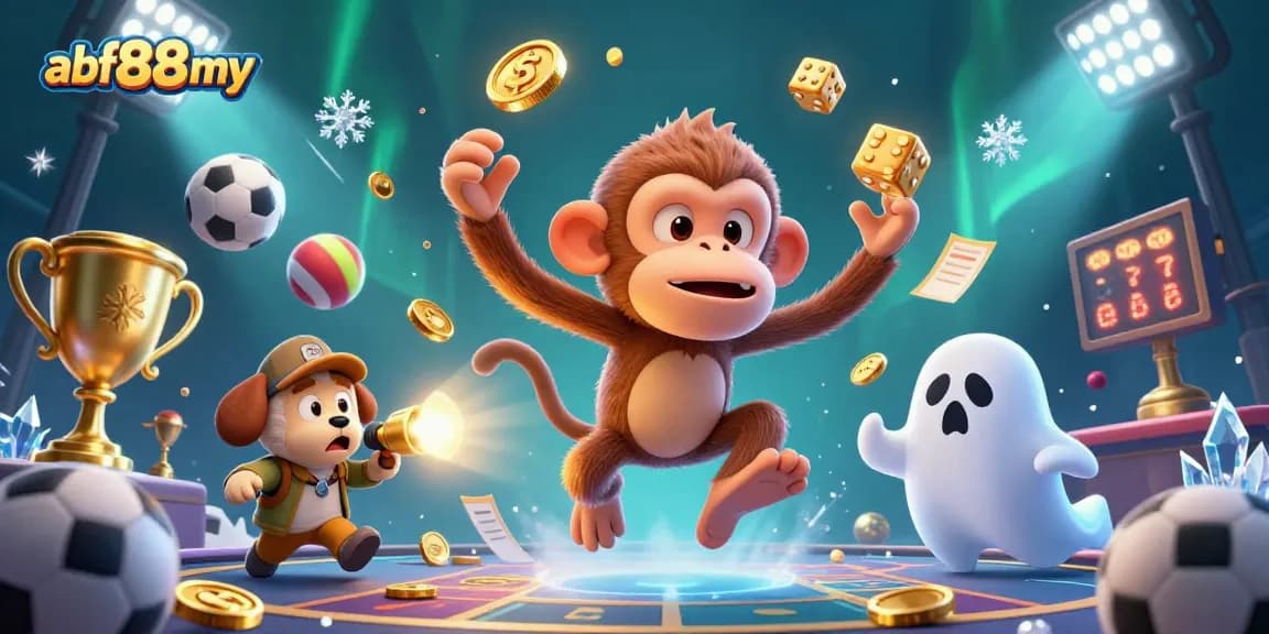 Engage with afb88my as a poltergeist monkey juggles casino treasures in a spooky, vibrant scene.