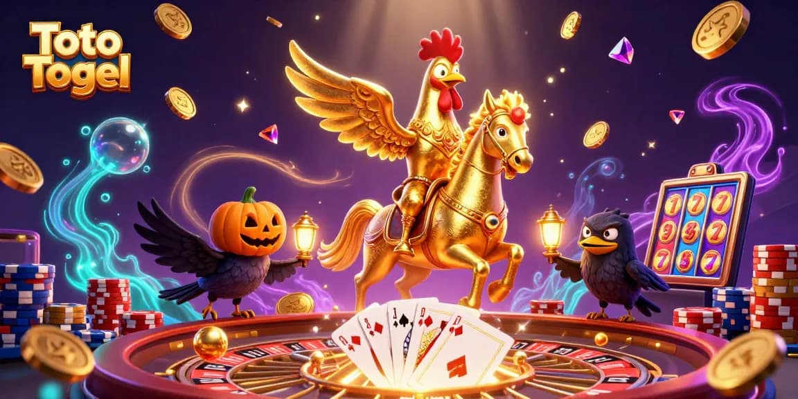 Menangkan Toto Togel dengan ilustrasi kasino yang megah dan penuh energi yang menunjukkan keajaiban permainan.