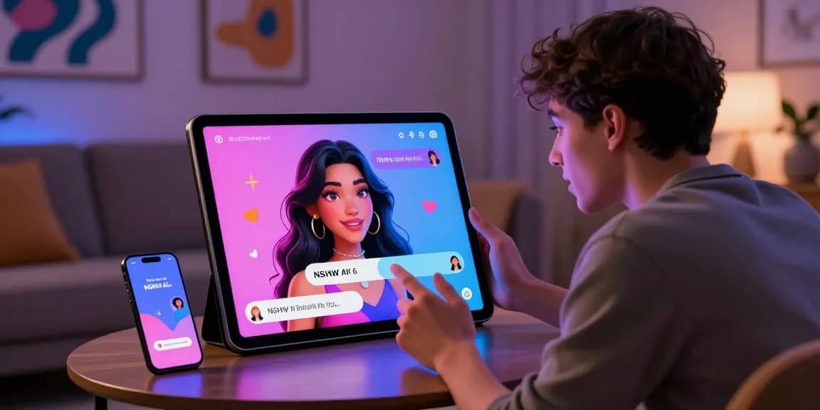 NSFW AI chat session showcasing engagement with a virtual girlfriend in a stylish setting, emphasizing interactive technology.
