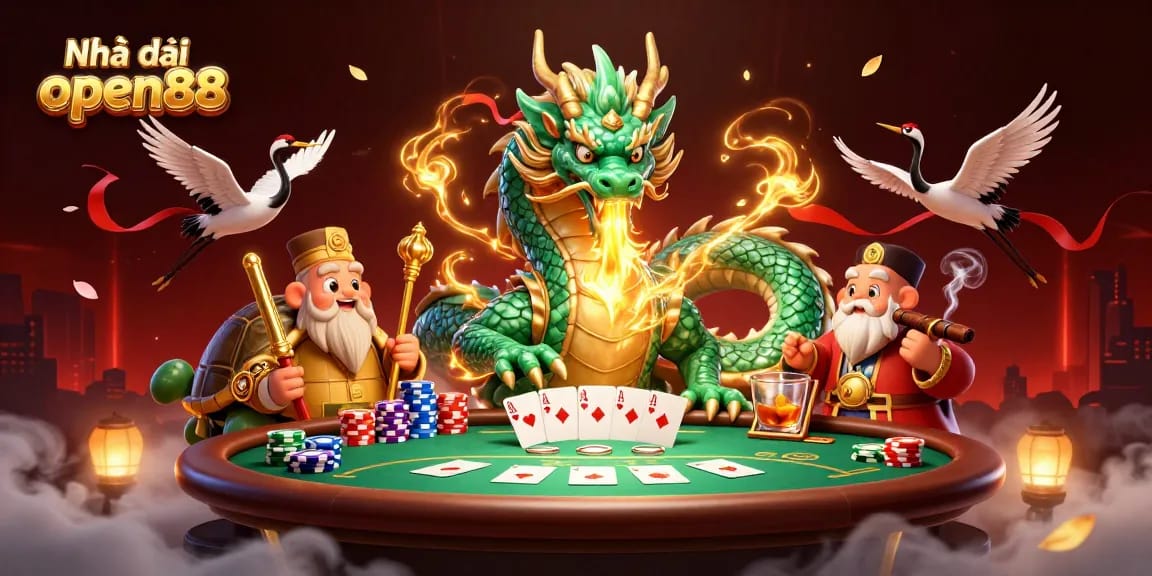 Engage with Nhà cái open88 in a vibrant 3D casino scene filled with dynamic game elements and iconic symbols.