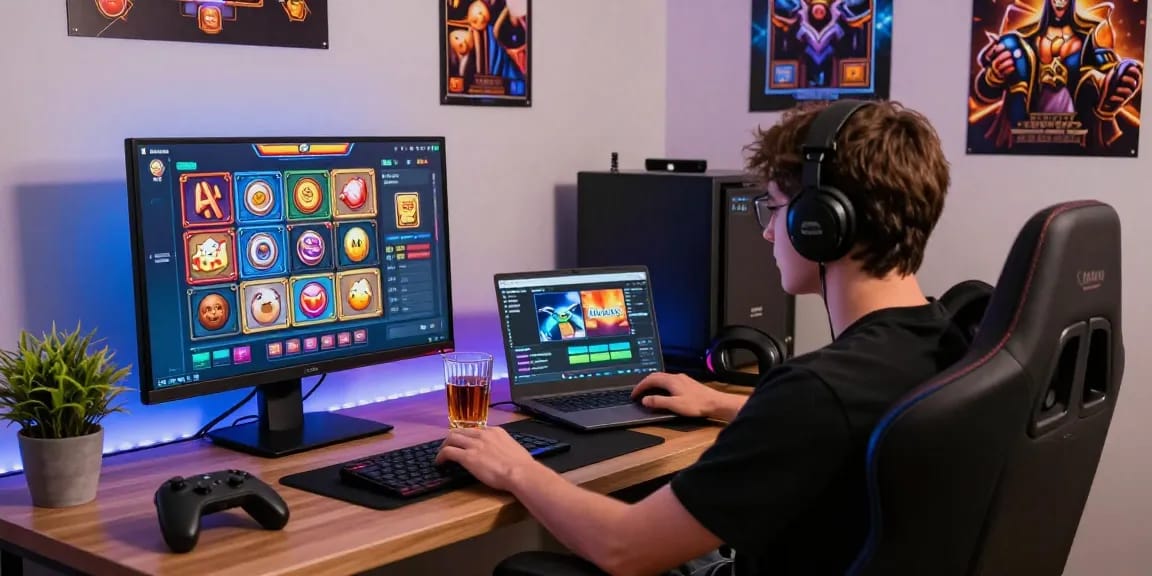 Pengguna menikmati pengalaman bermain slot online cipung138 dalam suasana nyaman dengan pencahayaan menarik.