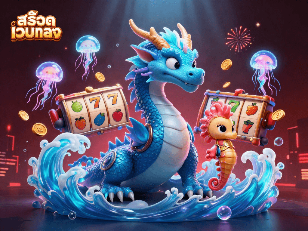 Engage with สล็อตเว็บตรง while exploring thrilling slot games in a vibrant 3D scene.