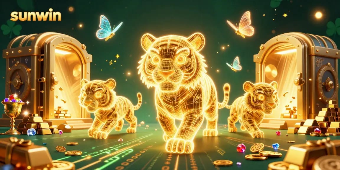 Experience the thrill of sunwin's gaming universe with vibrant casino elements and the golden tiger.