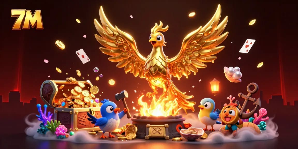 Experience the thrilling actions of 7M betting with golden coins and vibrant game elements in a rich, engaging scene.