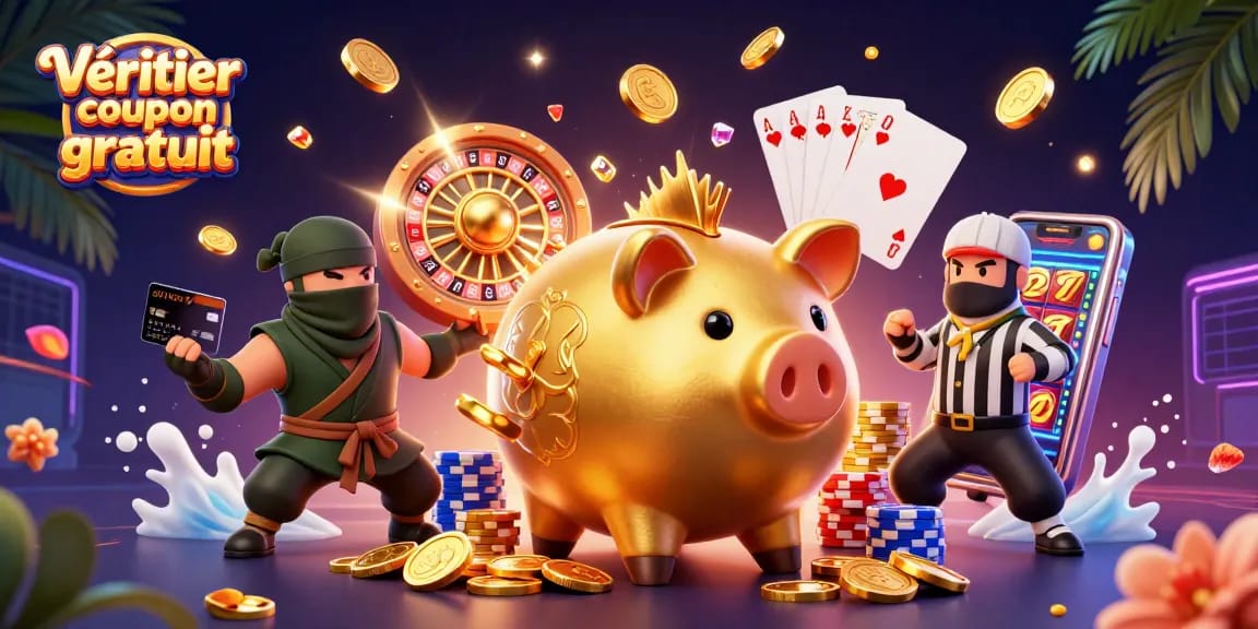 Vérifier coupon gratuit avec un sumo en or et un ninja, scène animée de casino
