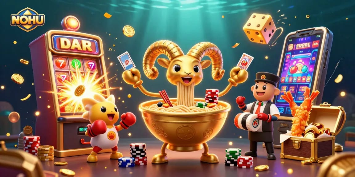Experience the vibrant NOHU scene as the giant ramen bowl stacks chips and deals cards amid casino excitement.