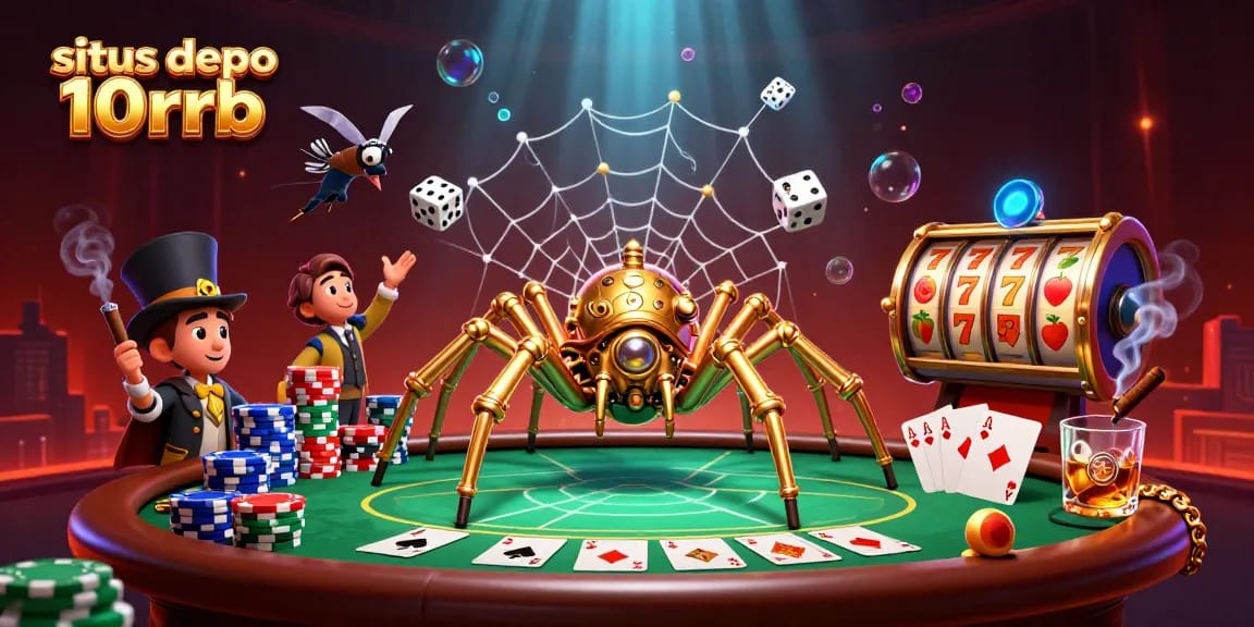 Experience the excitement of situs depo 10rb with a steampunk spider and dynamic casino elements.