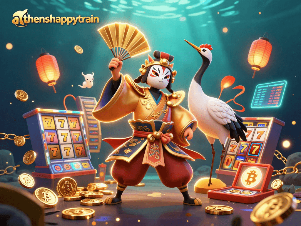 Engage with athenshappytrain in an immersive 3D casino world filled with dynamic slot elements and crypto treasures.