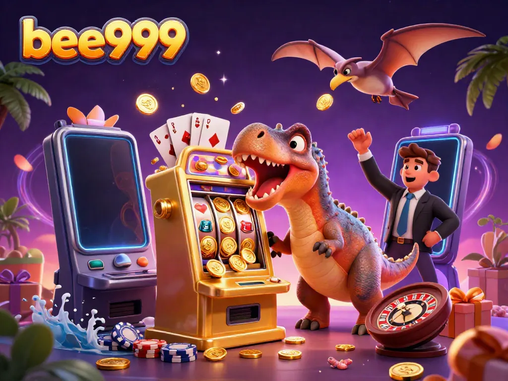 Experience the excitement of bee999 as a pachycephalosaurus activates a jackpot, with coins flying everywhere!