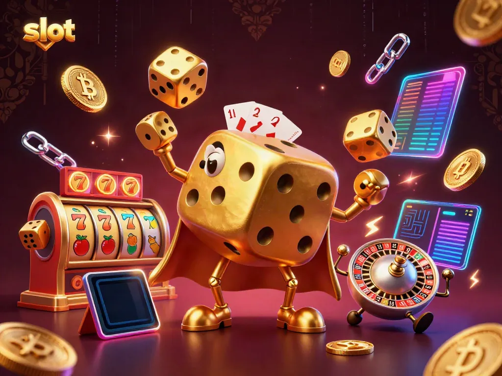 Experience thrilling slots with our vibrant, animated casino scene spotlighting jackpot symbols and casino elements.