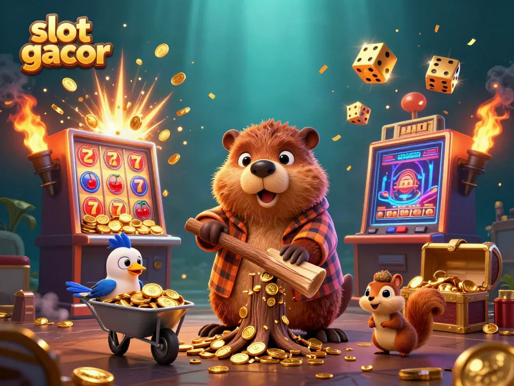 Enjoy thrilling slot gacor experiences with a lively illustration featuring characters collecting golden coins.