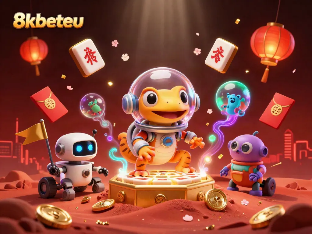 Experience the exciting universe of 8kbeteu as golden casinos gleam beneath Martian sands in this 3D illustration.