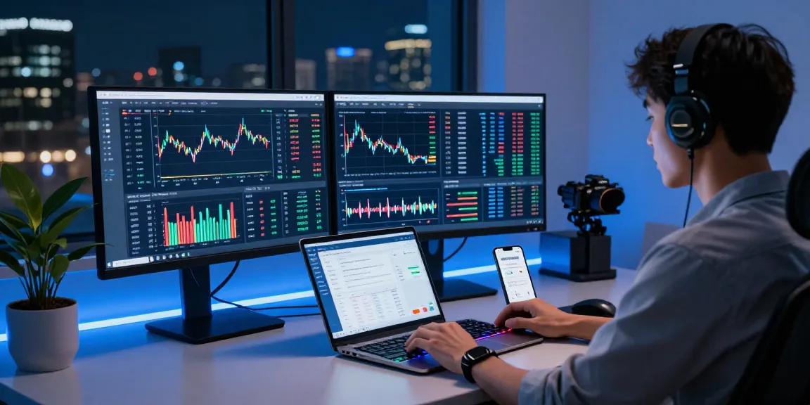 Playexch247 online trading setup with cryptocurrency charts, digital wallet, and advanced tech devices in a modern workspace.