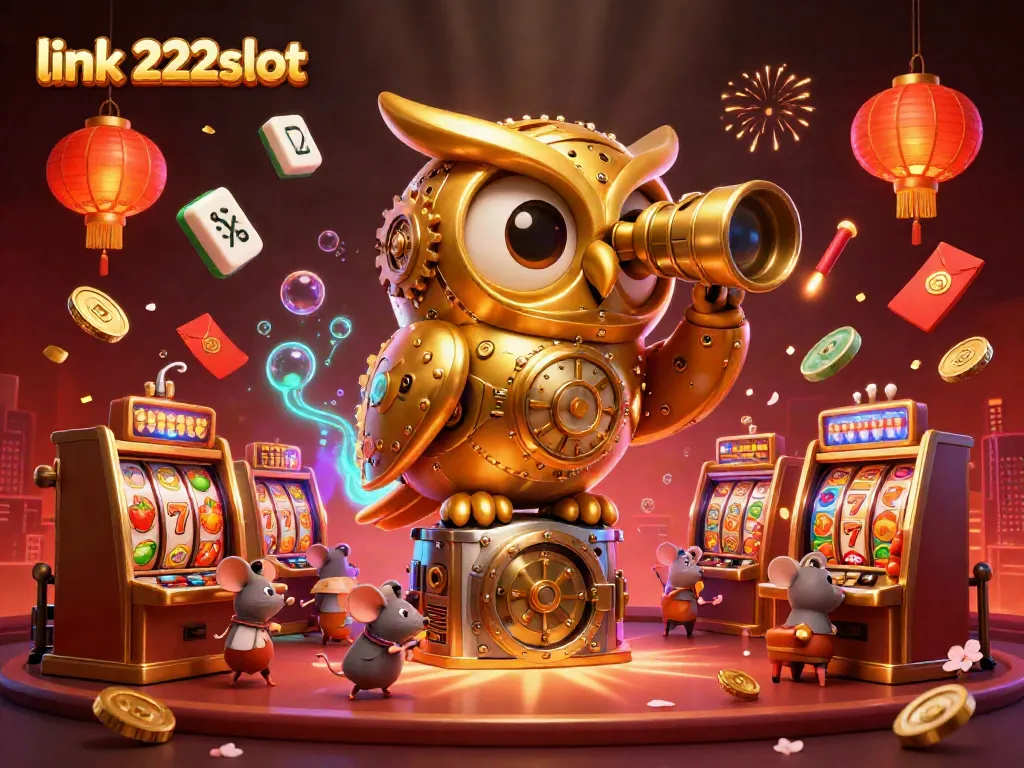 Gambarkan keseruan bermain di link 222slot dengan suasana kasino yang hidup dan karakter kartun menarik.