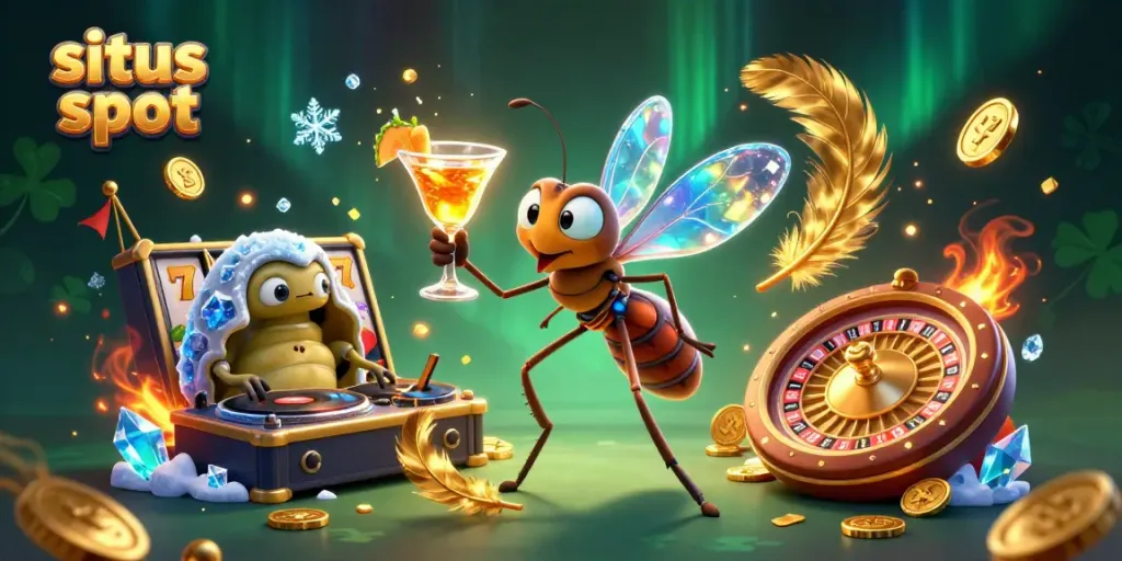 Raih kemenangan di situs slot dengan karakter menarik dan jackpot seru dalam ilustrasi 3D.