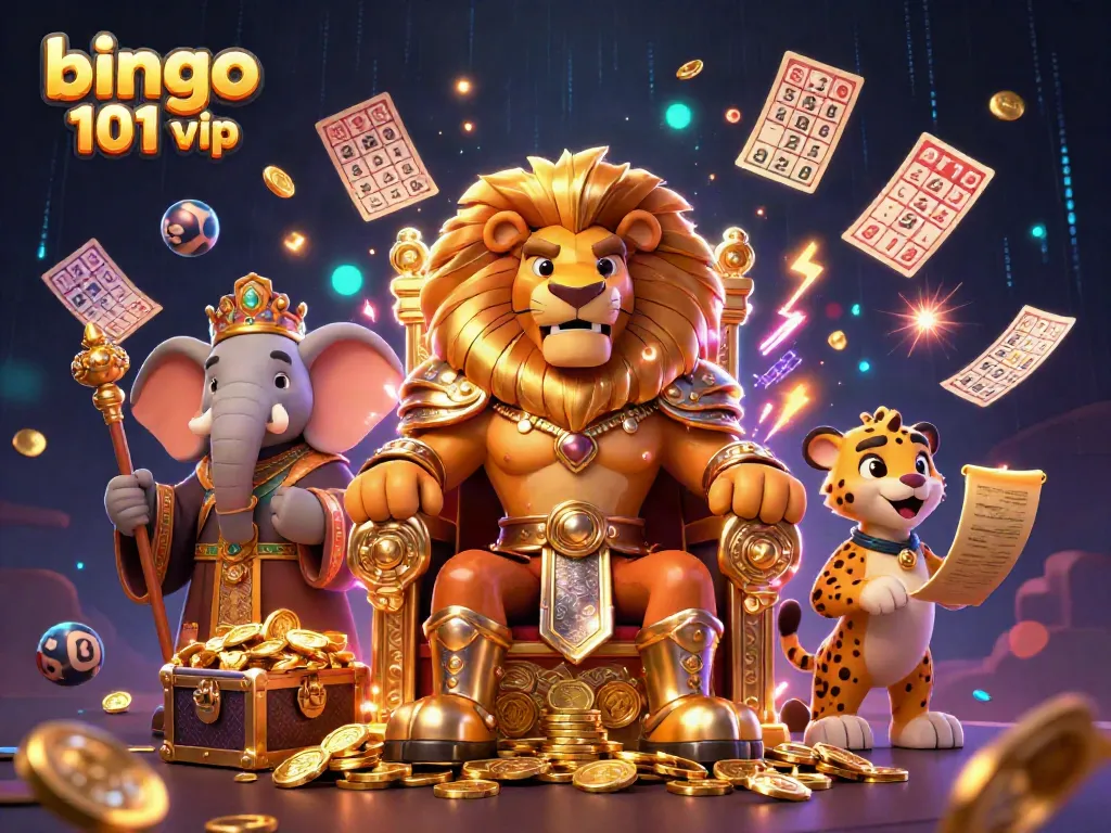 Menggandeng bingo 101 vip, raja singa menguasai panggung dengan kekayaan yang melimpah ditemani penasihat gajah dan pembawa pesan cheetah.