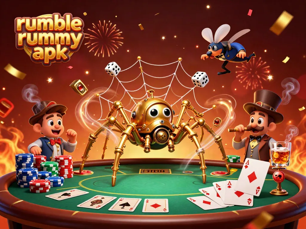 Play thrilling Rumble Rummy APK amidst stunning steampunk visuals and rich casino elements.
