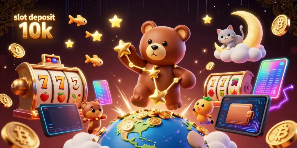 Menangkan slot deposit 10k dengan gambar ilustrasi kasino 3D yang dinamis dan penuh detail.