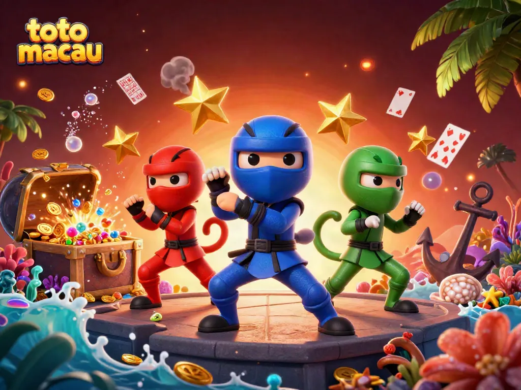 Bermain toto macau dengan keseruan, 3 karakter ninja chameleon di rooftop bersama elemen kasino.