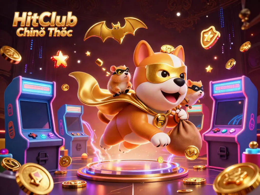 Experience HitClub Chính Thức with an adventurous cartoon superhero dog and exciting gaming elements.