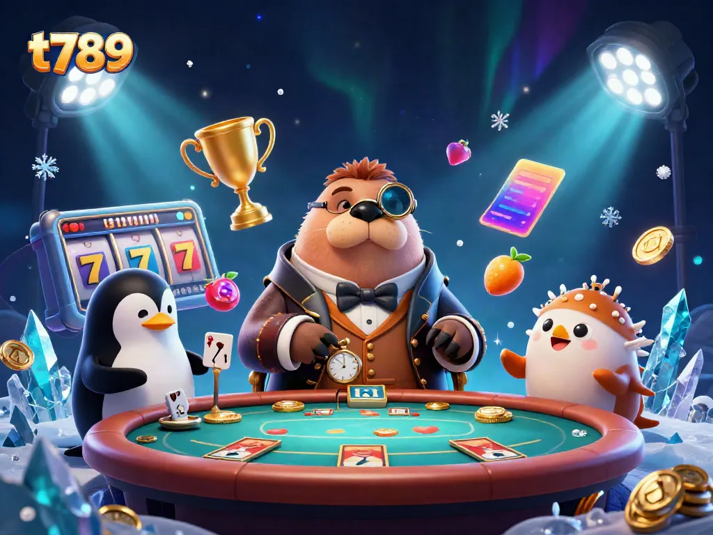 Experience thrilling gameplay at t789 with a jolly walrus and friends at an underwater poker table.