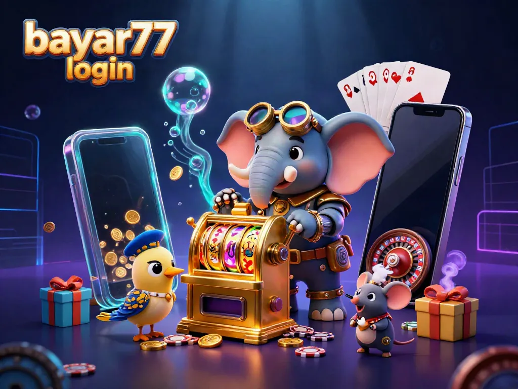 Experience seamless gameplay with bayar77 login in this vibrant 3D casino scene.