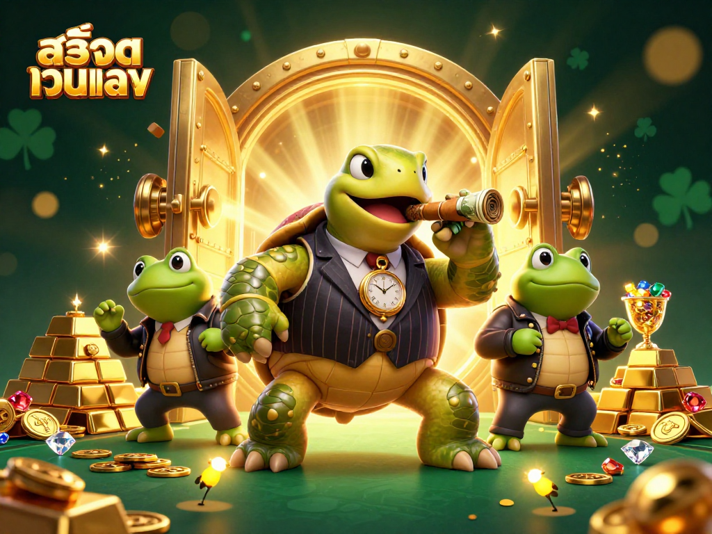 Experience thrilling gameplay with สล็อตเว็บตรง featuring a whimsical turtle in a casino scene.