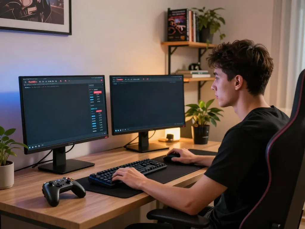 Exciting gaming setup showcasing LPT licensed operators guide on Twinsbet in a modern home office.