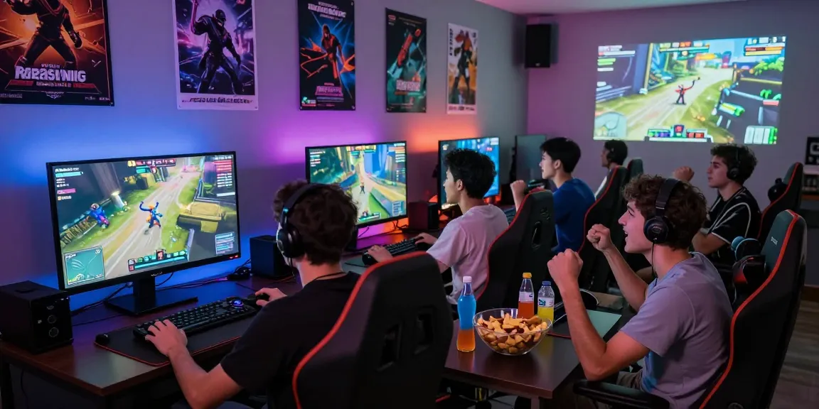 Friends playing modded games together in a lively gaming room, showcasing the excitement of pkr-888 online gaming.