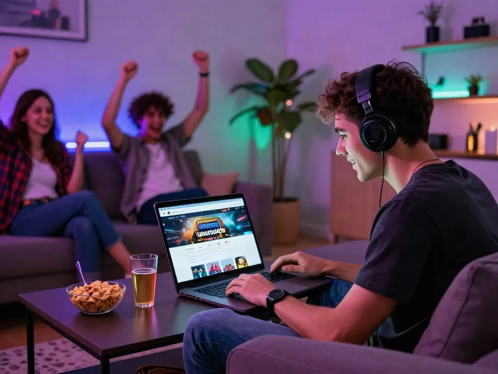 Engaging online gaming atmosphere with unsurtoto website displayed on laptop.