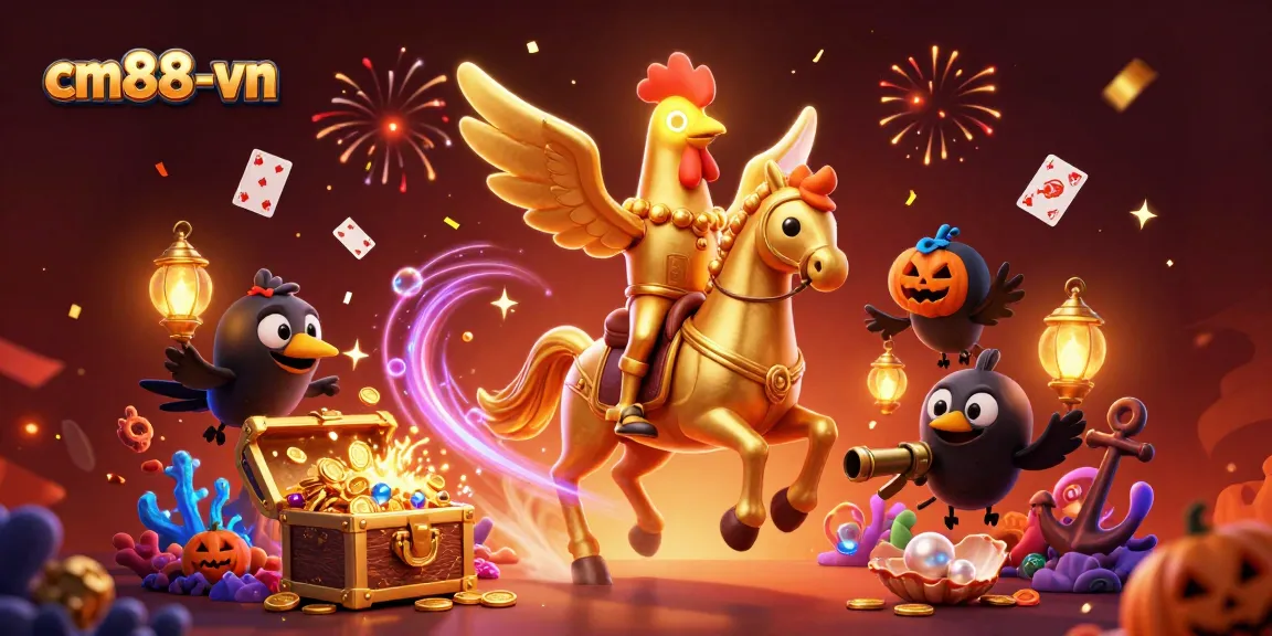 Engage in thrilling gameplay at cm88-vn with golden rooster and mystical elements amidst vibrant casino chaos.