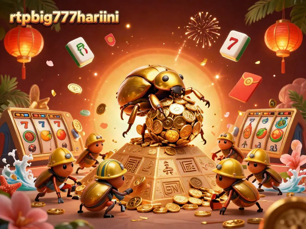 Experience the thrill of rtpbig777hariini with vibrant 3D casino art featuring golden elements.