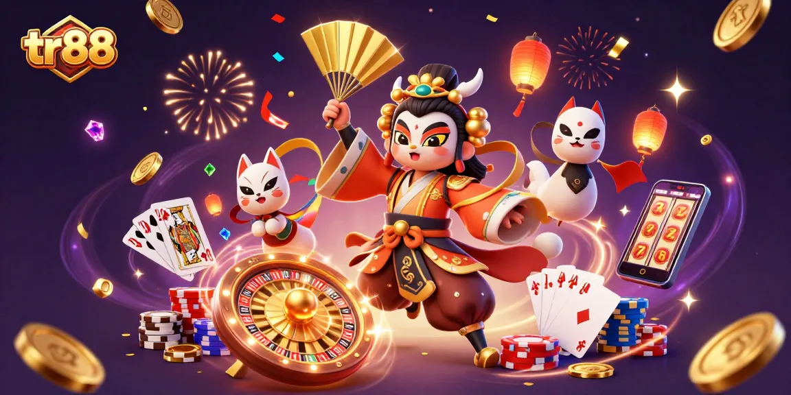 Spin and win at tr88 while a kabuki warrior battles with golden fan and paper lantern spirits.