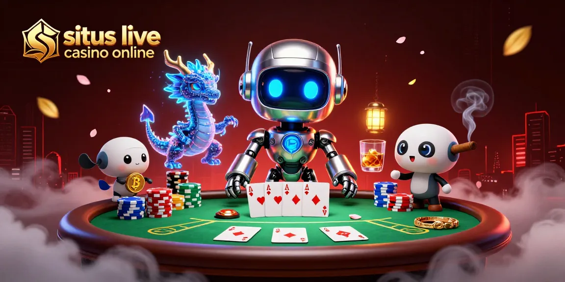 Engage with the situs live casino online experience through a futuristic gaming scene filled with poker excitement.