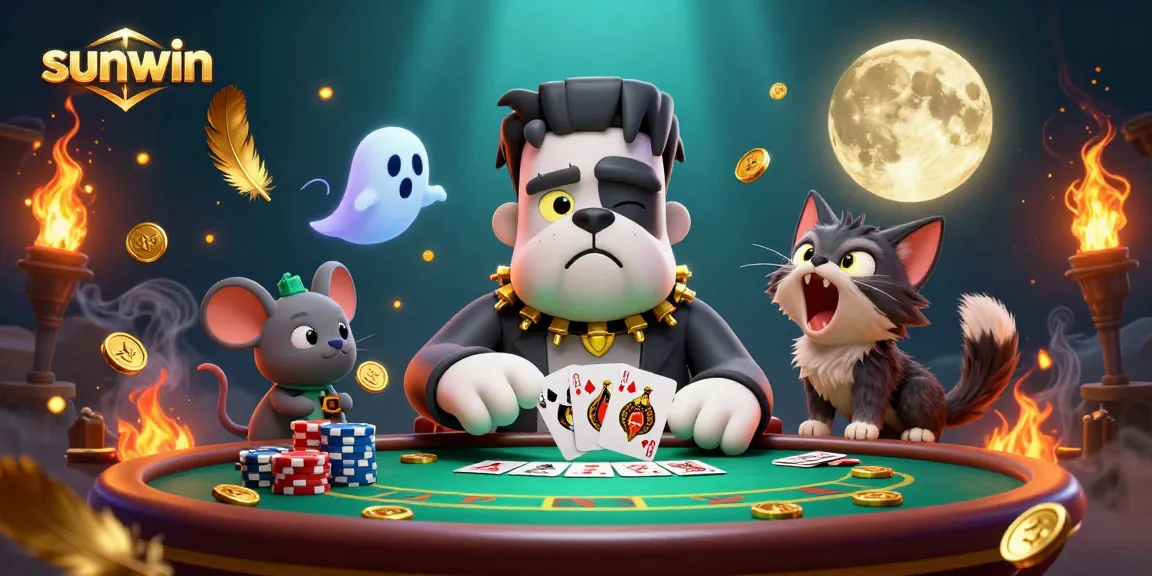Engage with sunwin's vibrant casino atmosphere, featuring a crafty bulldog dealer and dynamic gameplay elements.
