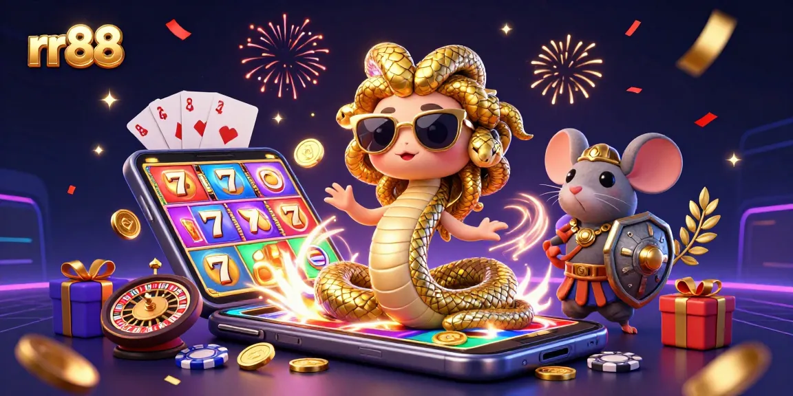 Experience thrilling gaming action at rr88 with Medusa and friends surrounded by exciting casino elements.