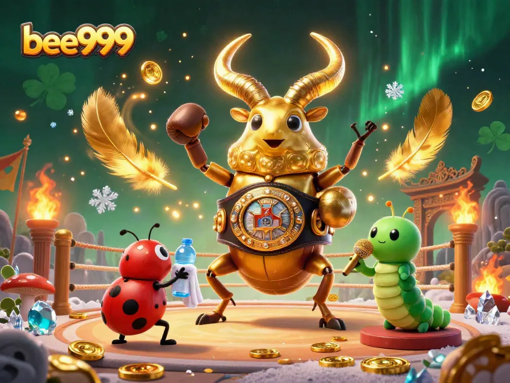Engage in thrilling action with the bee999 giant stag beetle champion in an intense casino battle scene.